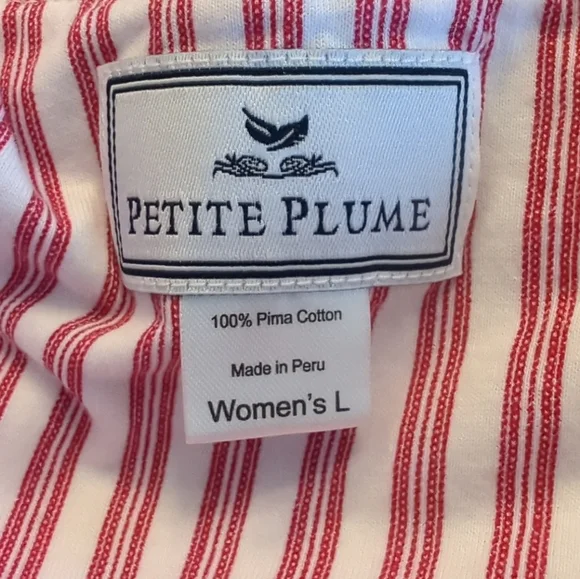 Petite Plume Pima Pajama Set In Antique Red Size Large Striped Embroidered EUC - Picture 11 of 16